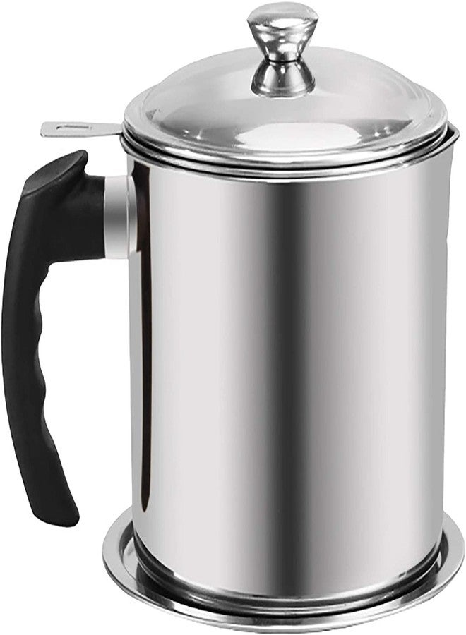 Orrda Oil Strainer Filter for Cooking | Stainless Steel Oil Storage Pot with Handle and Lid | Cooking Oil Fat Separator for Filter Oil Storage Jar Strainer (1.2 Liter_Silver) - Image 1